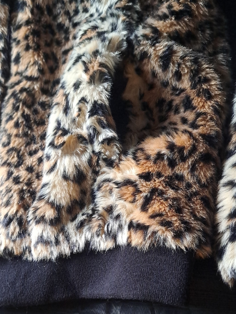 Skies Are Blue Leopard Print Faux Fur Bomber Jacket - Brown/Tan/Black - Picture 12 of 12